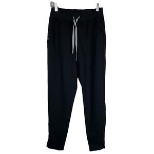 FIGS Bristol Scrub Pants Women XS Black High Waisted Tapered Leg Ankle Zip